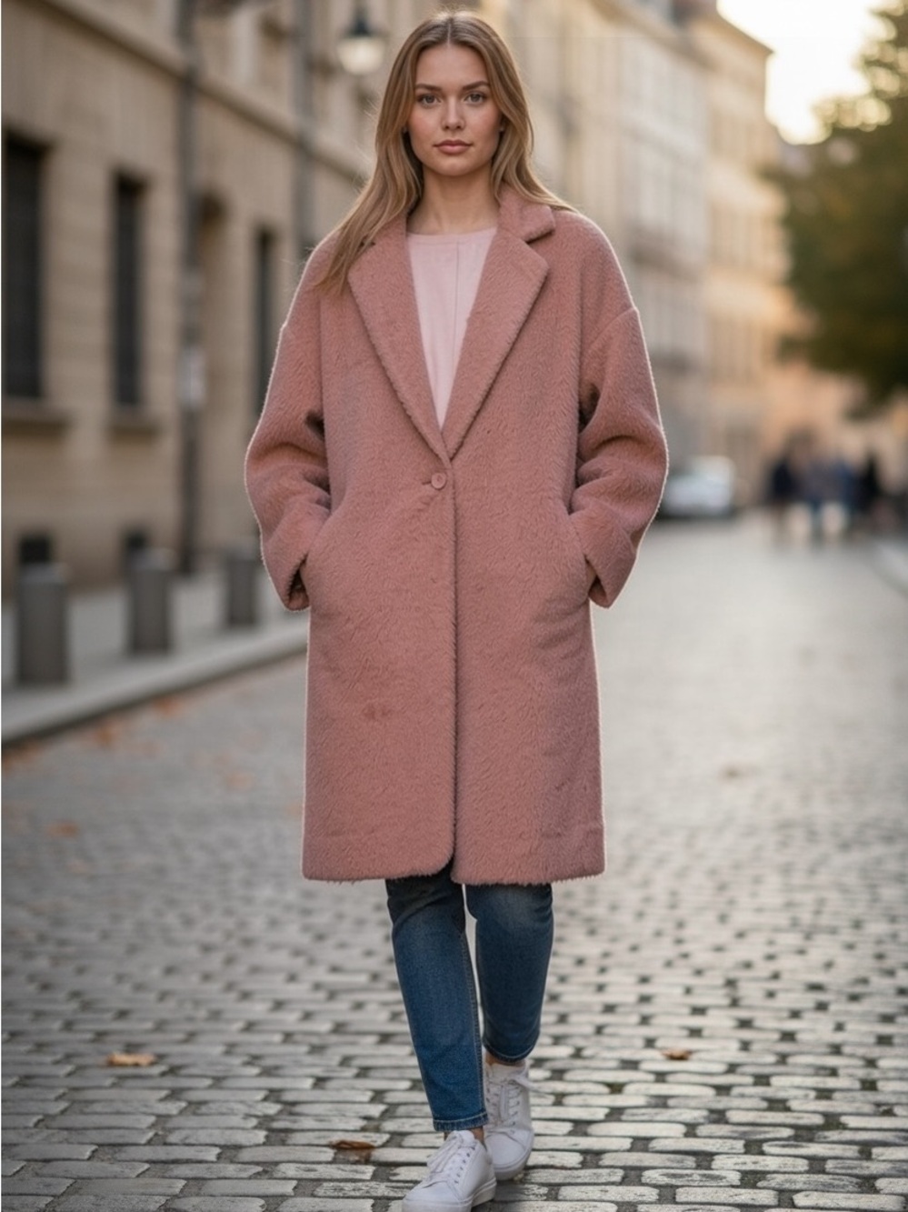 Max & Co. Contrada Napped Mohair Blend Coat Dusty Rose Size M One Button Pockets